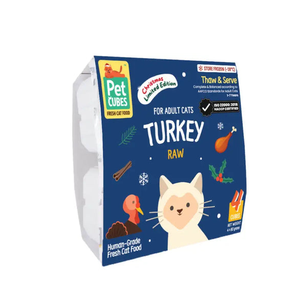 Pet Cubes (2025 Edition)PetCubes Raw for Cats - Festive Turkey 1.28KG Cat Food & Treats