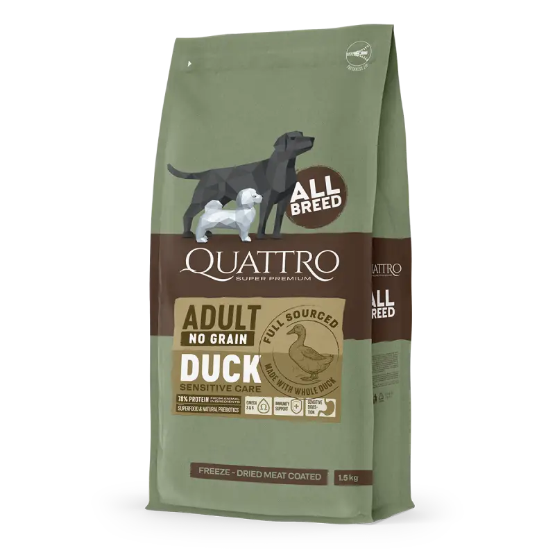Quattro Quattro Adult All Breed No Grain Dry Dog Food Duck Dog Food & Treats