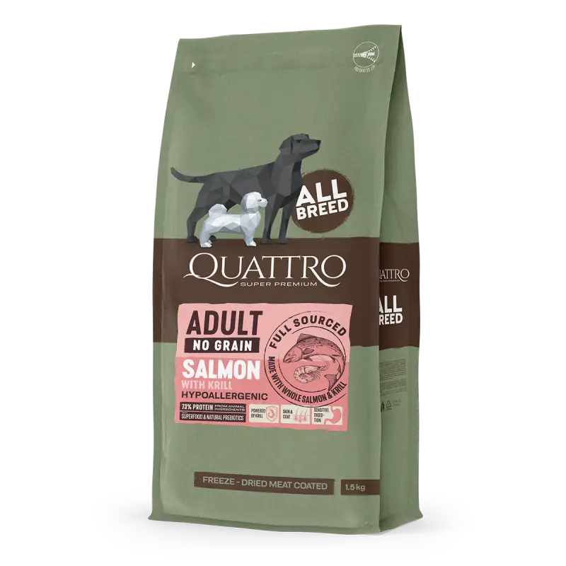 Quattro Quattro Adult All Breed No Grain Dry Dog Food Salmon (2 Sizes) Dog Food & Treats
