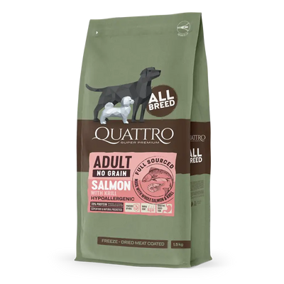 Quattro Quattro Adult All Breed No Grain Dry Dog Food Salmon (2 Sizes) Dog Food & Treats