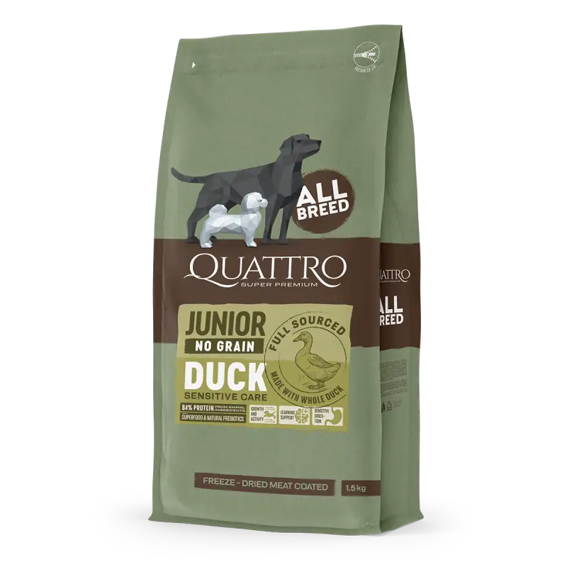 Quattro Quattro Junior All Breed No Grain Dry Dog Food Duck (2 Sizes) Dog Food & Treats