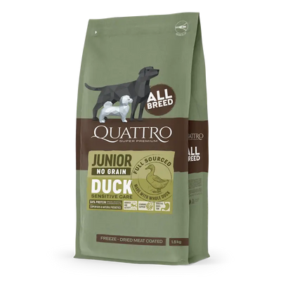 Quattro Quattro Junior All Breed No Grain Dry Dog Food Duck (2 Sizes) Dog Food & Treats