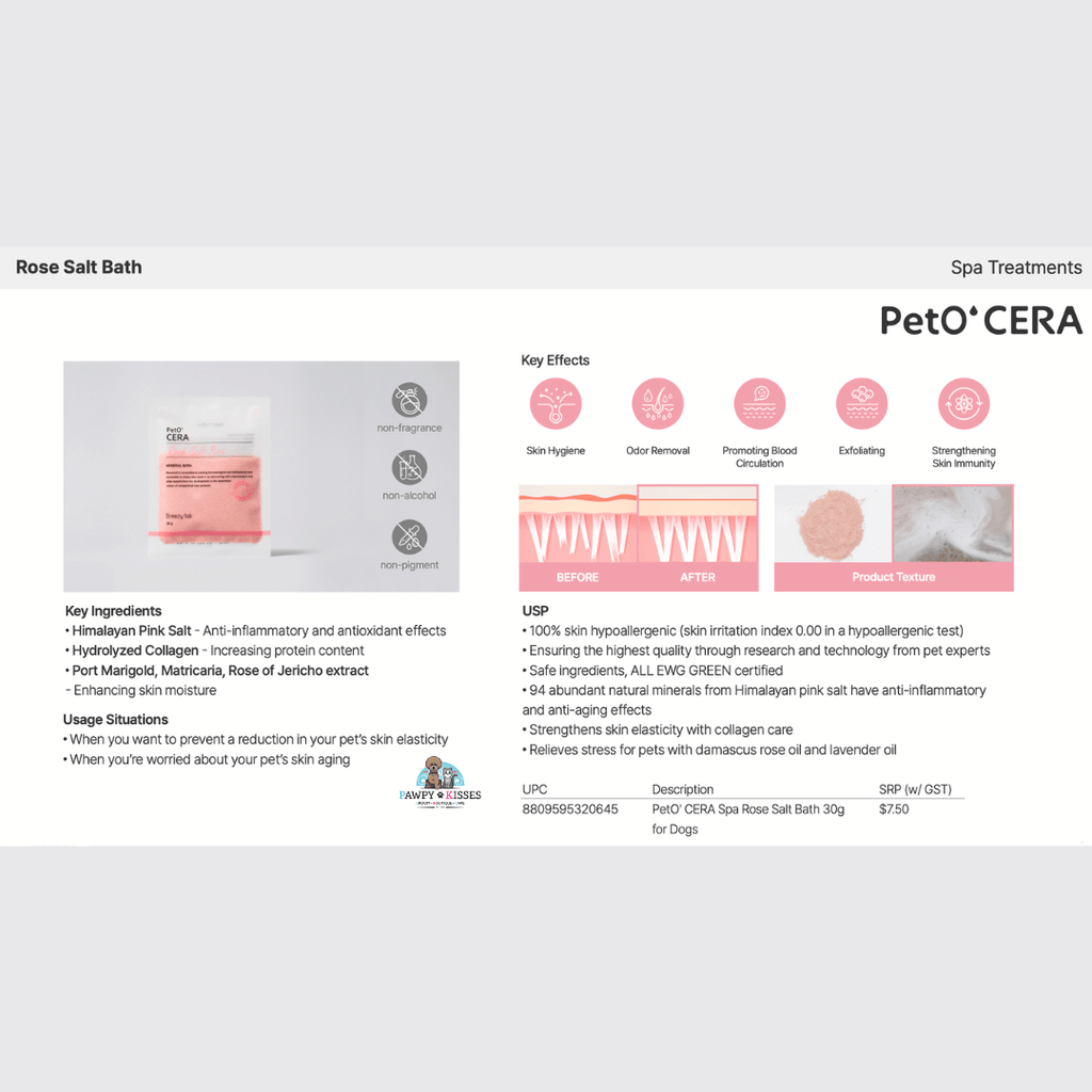 PetO' CERA Spa Rose Salt Bath 30g for Dogs