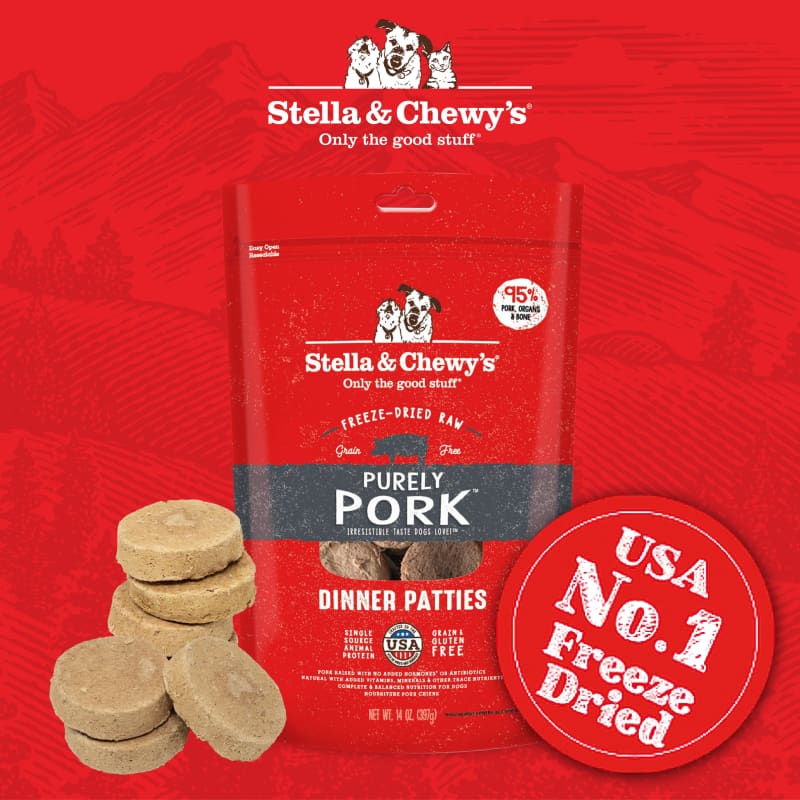 Stella & Chewy’s Stella & Chewy’s Purely Pork Dinner Patties Freeze Dried Dog Food 14oz Dog Food & Treats