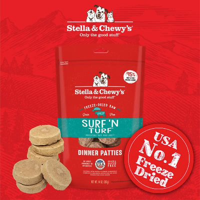 Stella & Chewy’s Stella & Chewy’s Surf ’N Turf Dinner Patties Freeze Dried Raw Dog Food (2 Sizes) Dog Food & Treats