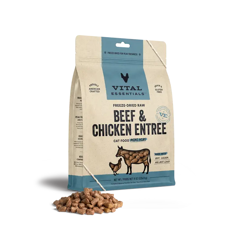 Vital Essentials Vital Essentials® Freeze Dried Raw Beef & Chicken Entree Cat Food Mini Nibs 8 oz Cat Food & Treats