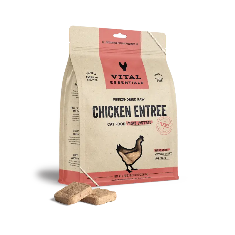 Vital Essentials Vital Essentials® Freeze Dried Raw Chicken Entree Cat Food Mini Patties 8 oz Cat Food & Treats