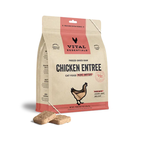 Vital Essentials Vital Essentials® Freeze Dried Raw Chicken Entree Cat Food Mini Patties 8 oz Cat Food & Treats