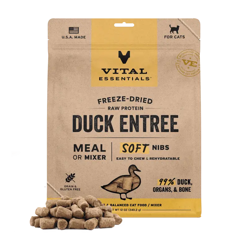 Vital Essentials Vital Essentials® Freeze Dried Raw Duck Entree & Mixer Cat Food Soft Nibs 12 oz Cat Food & Treats