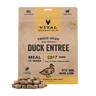 Vital Essentials Vital Essentials® Freeze Dried Raw Duck Entree & Mixer Cat Food Soft Nibs 12 oz Cat Food & Treats