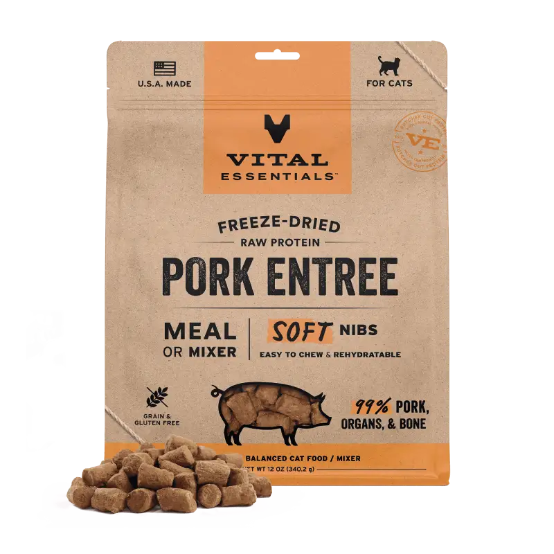 Vital Essentials Vital Essentials® Freeze Dried Raw Pork Entree & Mixer Cat Food Soft Nibs 12 oz Cat Food & Treats