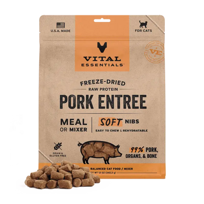 Vital Essentials Vital Essentials® Freeze Dried Raw Pork Entree & Mixer Cat Food Soft Nibs 12 oz Cat Food & Treats