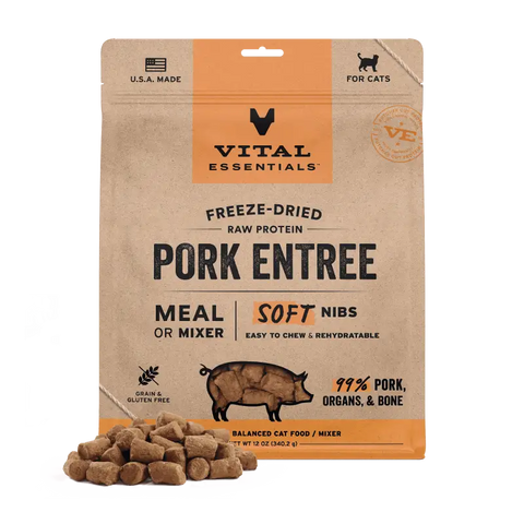 Vital Essentials Vital Essentials® Freeze Dried Raw Pork Entree & Mixer Cat Food Soft Nibs 12 oz Cat Food & Treats