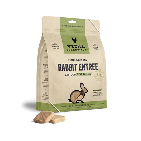 Vital Essentials Vital Essentials® Freeze Dried Raw Rabbit Entree Cat Food Mini Patties 8 oz Cat Food & Treats