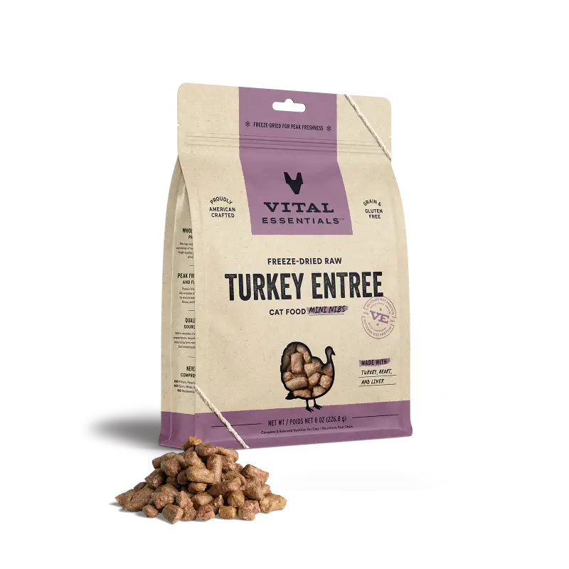 Vital Essentials Vital Essentials® Freeze Dried Raw Turkey Entree Cat Food Mini Nibs 8 oz Cat Food & Treats