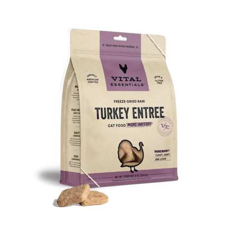 Vital Essentials Vital Essentials® Freeze Dried Raw Turkey Entree Cat Food Mini Patties 8 oz Cat Food & Treats