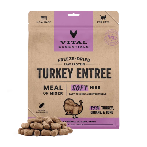 Vital Essentials Vital Essentials® Freeze Dried Raw Turkey Entree & Mixer Cat Food Soft Nibs 12 oz Cat Food & Treats