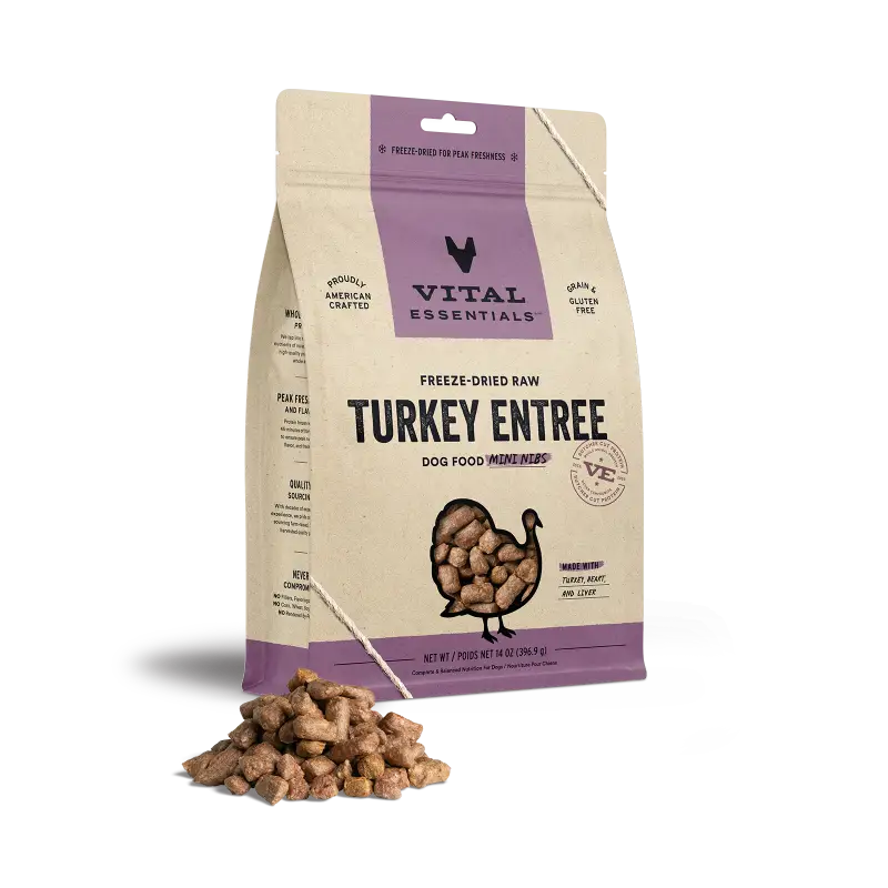 Vital Essentials Save 9% [MIX&MATCH]Vital Essentials® Freeze-Dried Raw Chicken/Beef/Turkey Entree Dog Food Mini Nibs 14oz (3 Flavours