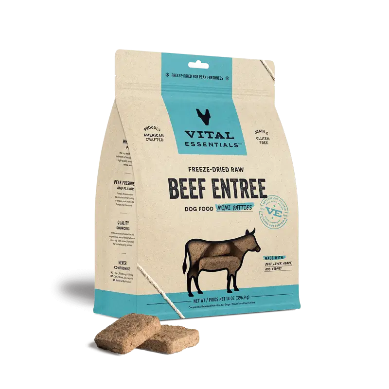 Vital Essentials [Save 9% ] Vital Essentials® Freeze-Dried Raw Beef Entree Dog Food Mini Patties14oz Dog Food & Treats