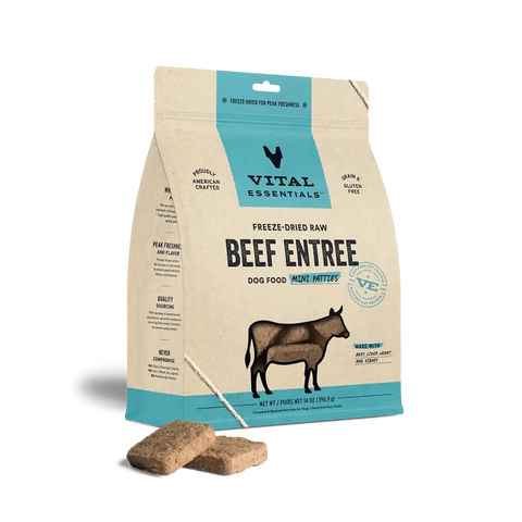 Vital Essentials [Save 9% ] Vital Essentials® Freeze-Dried Raw Beef Entree Dog Food Mini Patties14oz Dog Food & Treats
