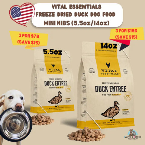 Vital Essentials (Save 9% ) Vital Essentials® Freeze-Dried Raw Duck Entree Dog Food Mini Nibs 5.5oz/14oz Dog Food & Treats