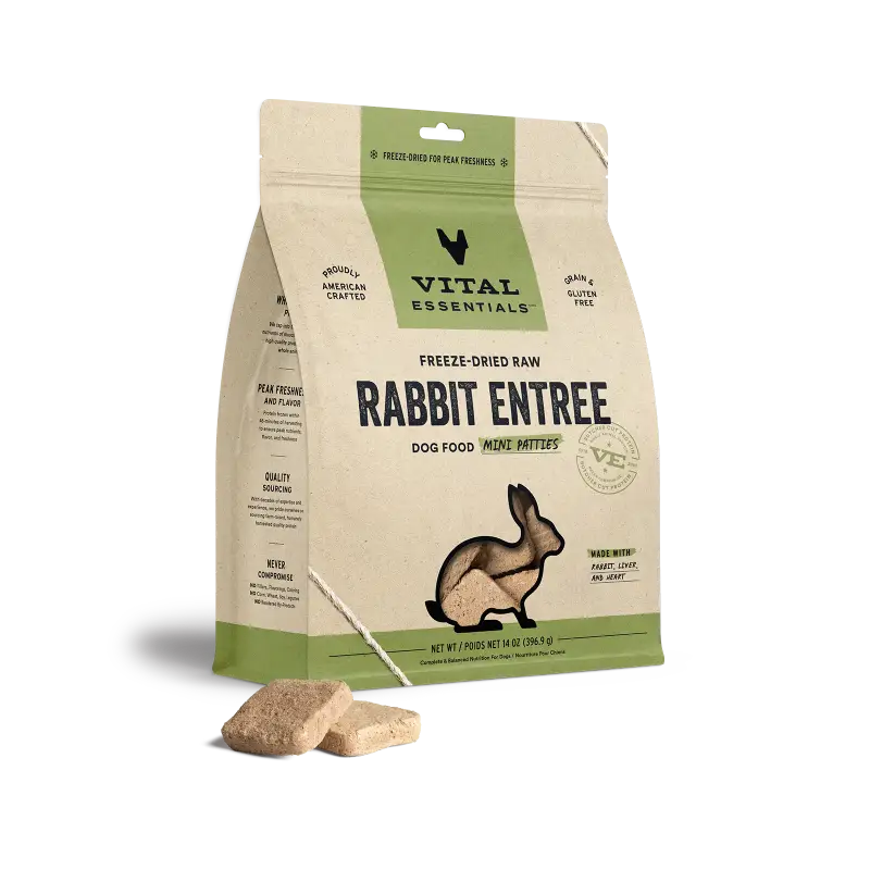 Vital Essentials [Save 9% ] Vital Essentials® Freeze-Dried Raw Rabbit Entree Dog Food Mini Patties 14oz Dog Food & Treats