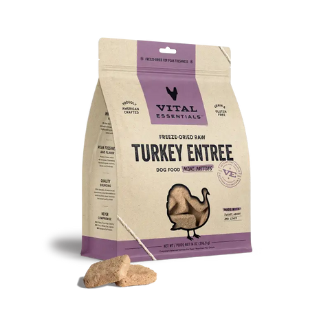 Vital Essentials (Save 9% ) Vital Essentials® Freeze-Dried Raw Turkey Entree Dog Food Mini Patties 14oz Dog Food & Treats