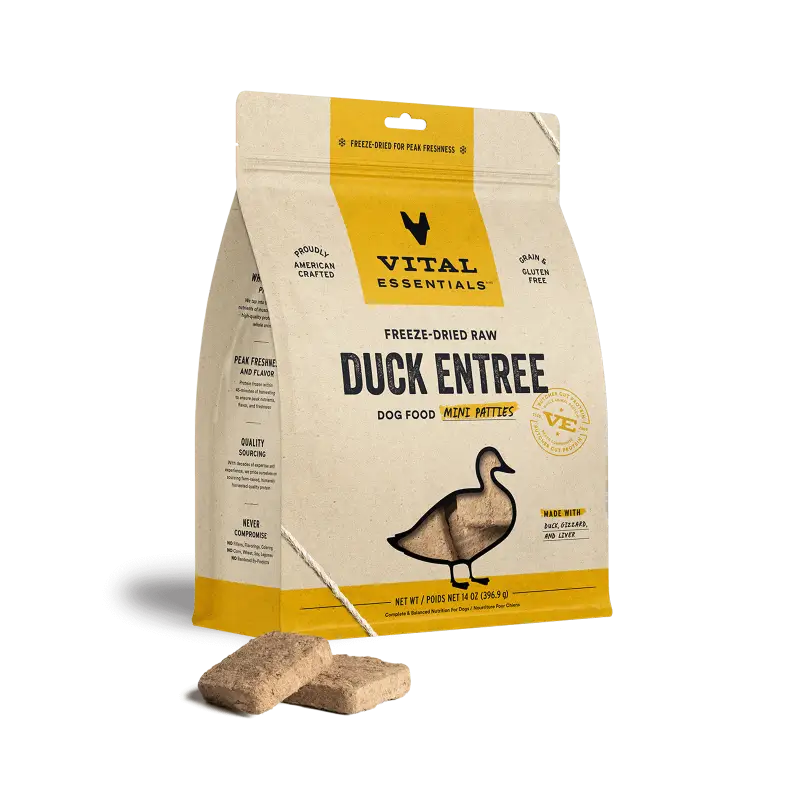 Vital Essentials (Save 9% )Vital Essentials® Freeze-Dried Raw Duck Entree Dog Food Mini Patties 14oz Dog Food & Treats