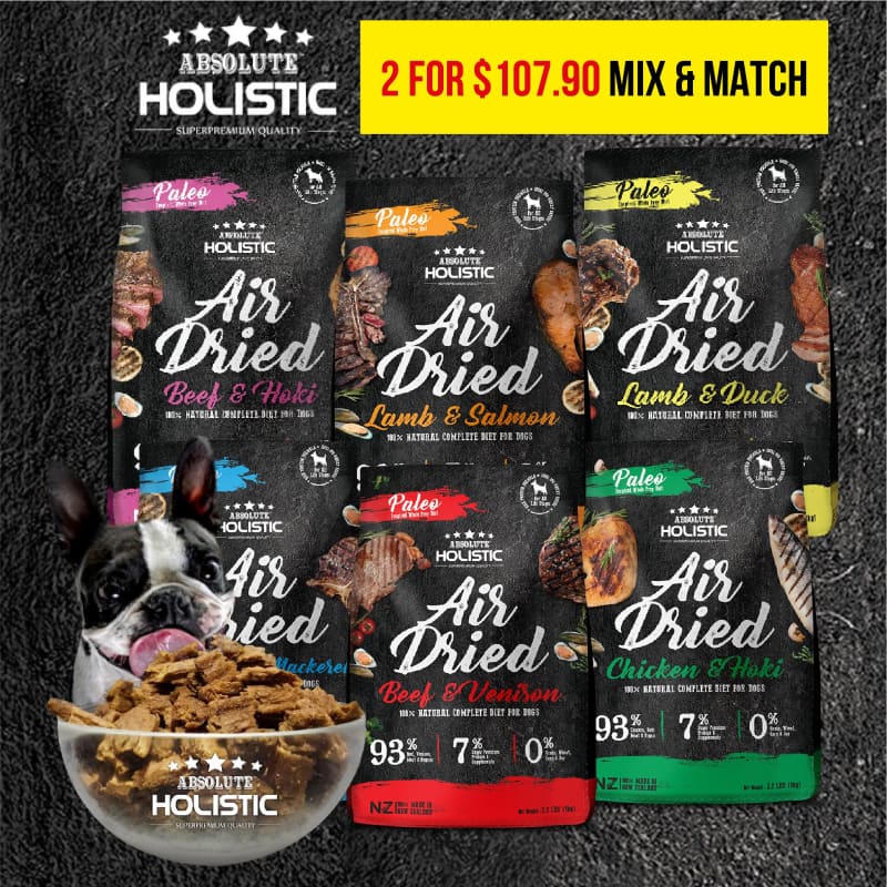 Absolute Holistic [2 FOR $107.90 | 37% OFF | MIX & MATCH] Absolute Holistic Air Dried Dog Food 1kg Dog Food & Treats