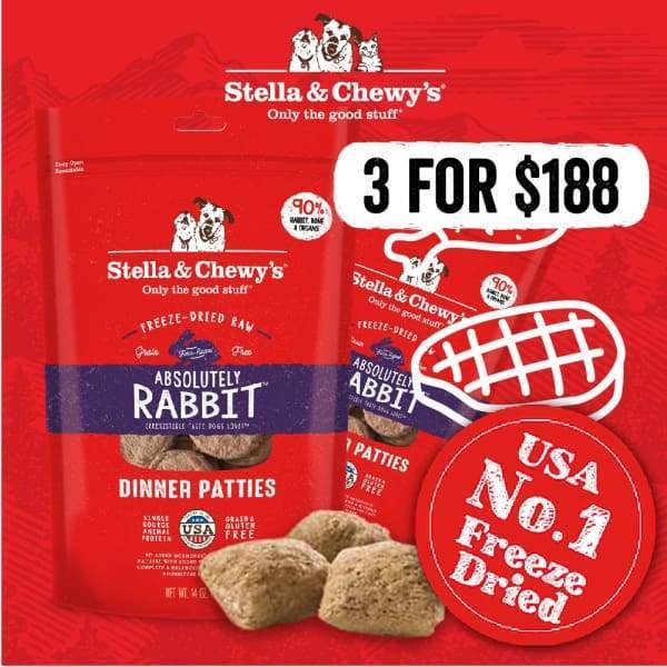 Stella & Chewys [3 for $188] Stella & Chewys Absolutely Rabbit Dinner Patties Freeze-Dried Dog Food 14oz Dog Food & Treats