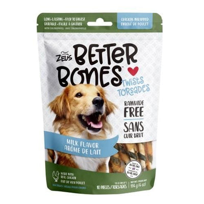 Zeus Zeus Better Bones Milk Flavour Chicken Wrapped Twists Dog Treats 10pcs Dog Food & Treats