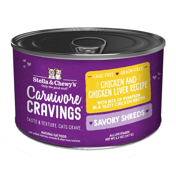 Stella & Chewy’s Stella & Chewy’s Carnivore Cravings Savory Shreds Chicken & Chicken Liver in Broth Canned Cat Food 5.2oz Cat Food & Treats