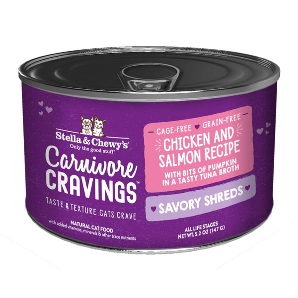 Stella & Chewy’s Stella & Chewy’s Carnivore Cravings Savory Shreds Chicken & Salmon in Broth Canned Cat Food 5.2oz Cat Food & Treats