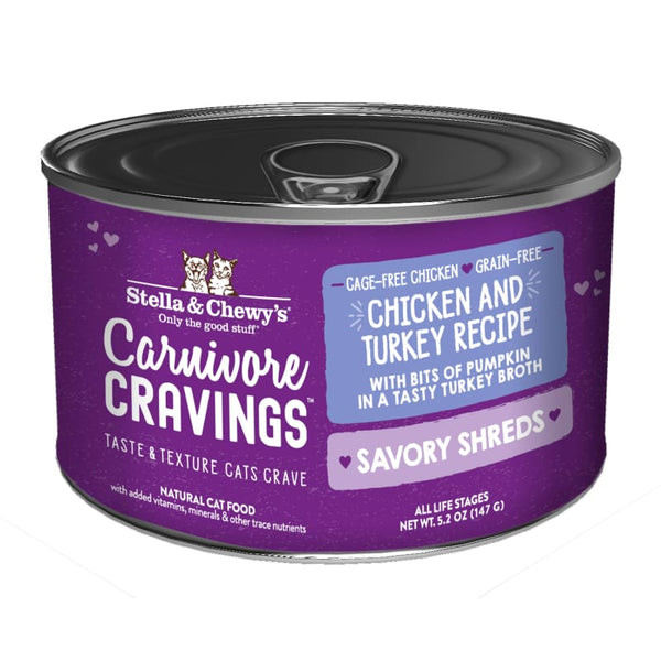 Stella & Chewy’s Stella & Chewy’s Carnivore Cravings Savory Shreds Chicken & Turkey in Broth Canned Cat Food 5.2oz Cat Food & Treats