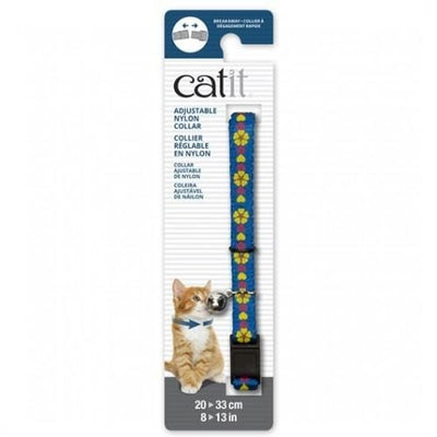 Catit Catit Adjustable Breakaway Nylon Cat Collar Blue with Flowers Cat Accessories