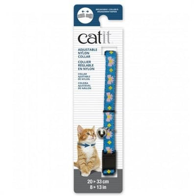 Catit Catit Adjustable Breakaway Nylon Cat Collar Blue with Pink Bows Cat Accessories