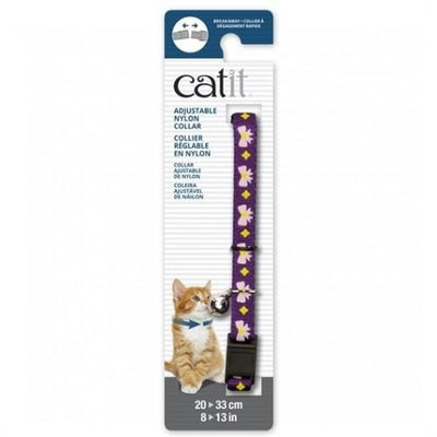 Catit Catit Adjustable Breakaway Nylon Cat Collar Purple with Pink Bows Cat Accessories