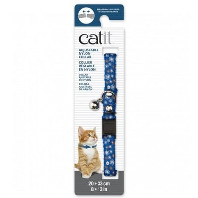Catit Catit Adjustable Breakaway Nylon Cat Collar Rivets Blue With Flowers Cat Accessories