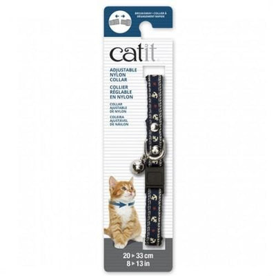 Catit Catit Adjustable Breakaway Nylon Cat Collar Rivets Blue Nautical Cat Accessories