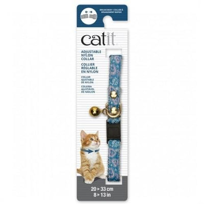 Catit Catit Adjustable Breakaway Nylon Cat Collar Rivets Blue With Pink Hearts Cat Accessories