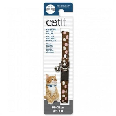 Catit Catit Adjustable Breakaway Nylon Cat Collar Rivets Brown With Polka Dots Cat Accessories
