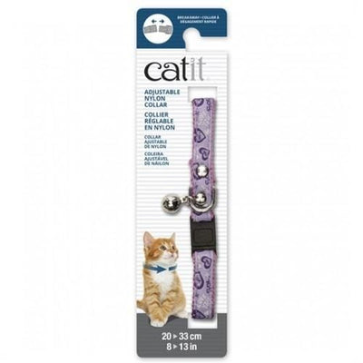 Catit Catit Adjustable Breakaway Nylon Cat Collar Rivets Pink With Purple Hearts Cat Accessories