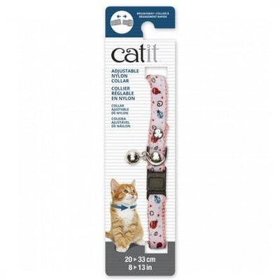 Catit Catit Adjustable Breakaway Nylon Cat Collar Rivets Pink With White Ladybugs Cat Accessories