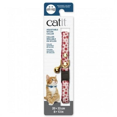 Catit Catit Adjustable Breakaway Nylon Cat Collar Rivets Red & White With Flowers Cat Accessories