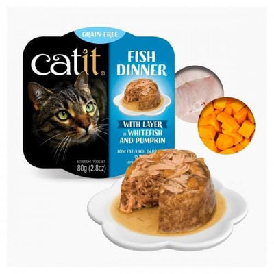 Catit Catit Fish Dinner with Whitefish & Pumpkin Wet Cat Food 80g x 6 Cat Food & Treats