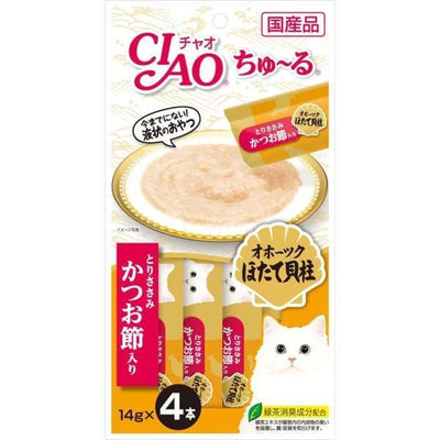 Ciao Ciao Churu Chicken Fillet Scallop & Sliced Bonito (14g x 4) Cat Food & Treats