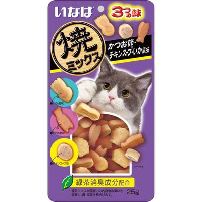 Ciao Ciao Soft Bits Mix Tuna & Chicken Fillet Dried Bonito Chicken Soup & Squid Flavor Cat Treats 25g Cat Food & Treats
