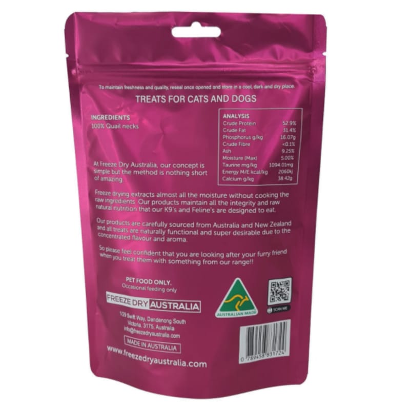 Freeze Dry Australia [30% OFF] Freeze Dry Australia Quail Necks Freeze-dried Cat & Dog Treats 100g Dog Food & Treats
