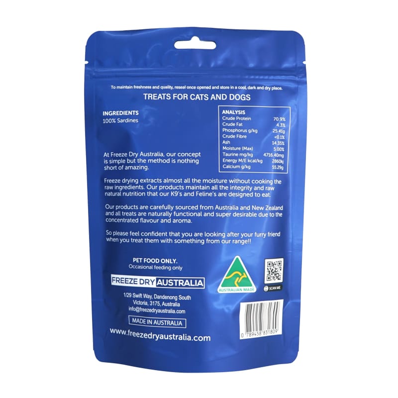 Freeze Dry Australia [30% OFF] Freeze Dry Australia 100% Raw Sardines Freeze Dried Cat & Dog Treats 80g Dog Food & Treats