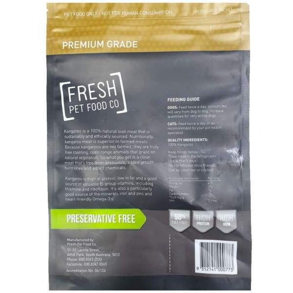 Fresh Pet Food Co Fresh Pet Food Co Premium Diced Raw Kangaroo Frozen Dog & Cat Food 1kg Dog Food & Treats